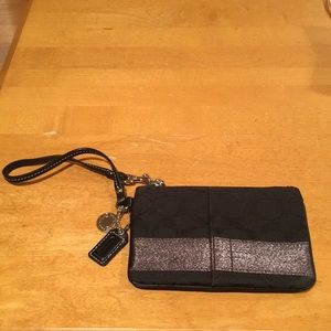 Coach Black Canvas Signature Striped Wristlet